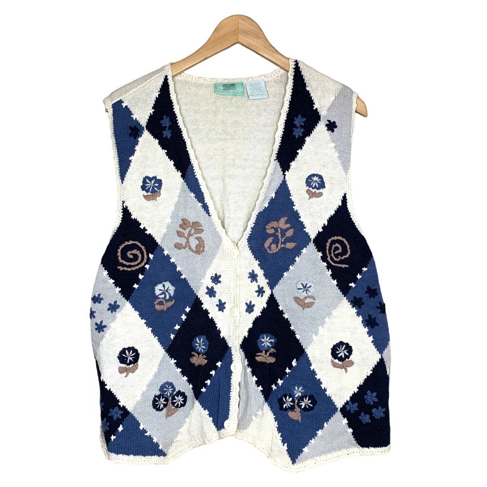 Vintage Cottage Core Coastal Cowgirl Patchwork Knit Sweater Vest Large